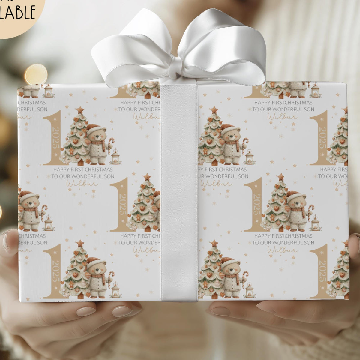 Boys teddy bear 1st Christmas wrapping paper