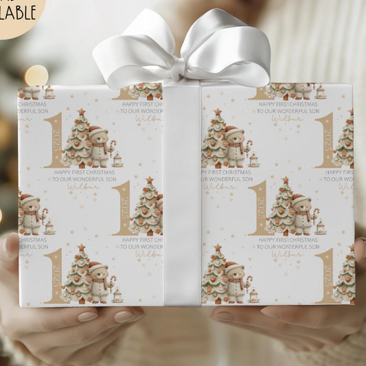 Boys teddy bear 1st Christmas wrapping paper