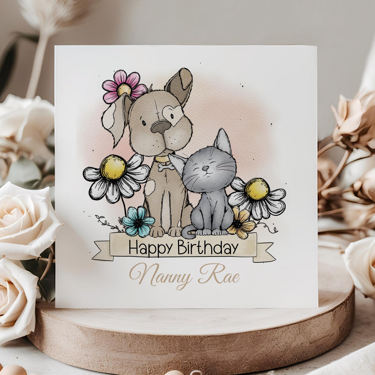 Kids cat and dog birthday wrapping paper