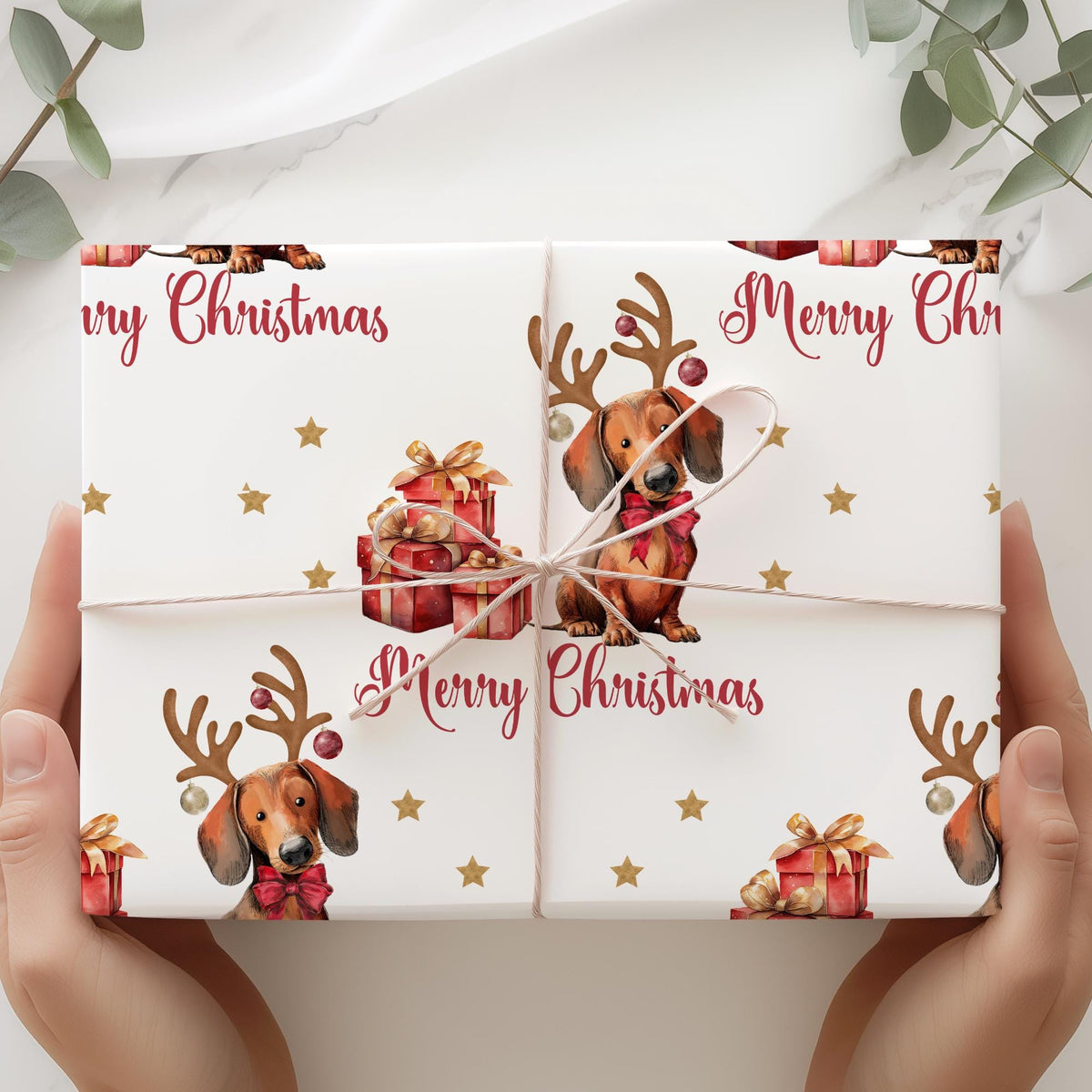 Kids dachshund Christmas wrapping paper