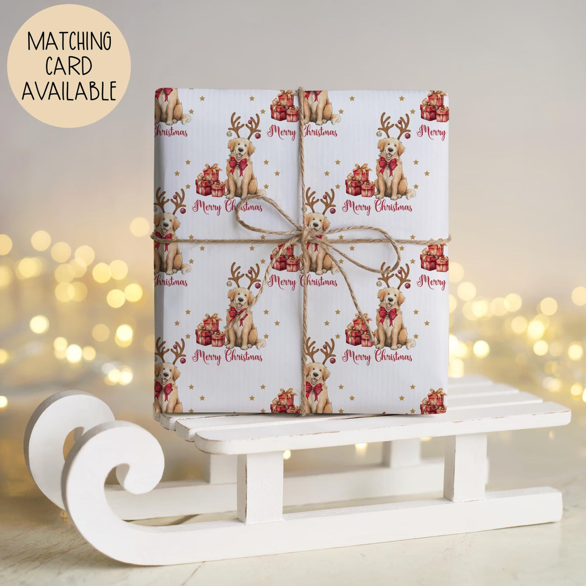 Kids golden retriever Christmas wrapping paper