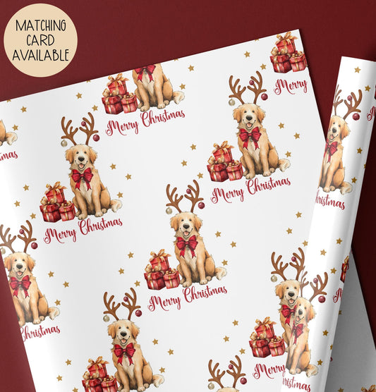 Kids golden retriever Christmas wrapping paper