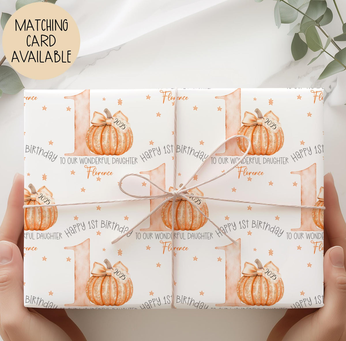 Girls pumpkin 1st birthday wrapping paper