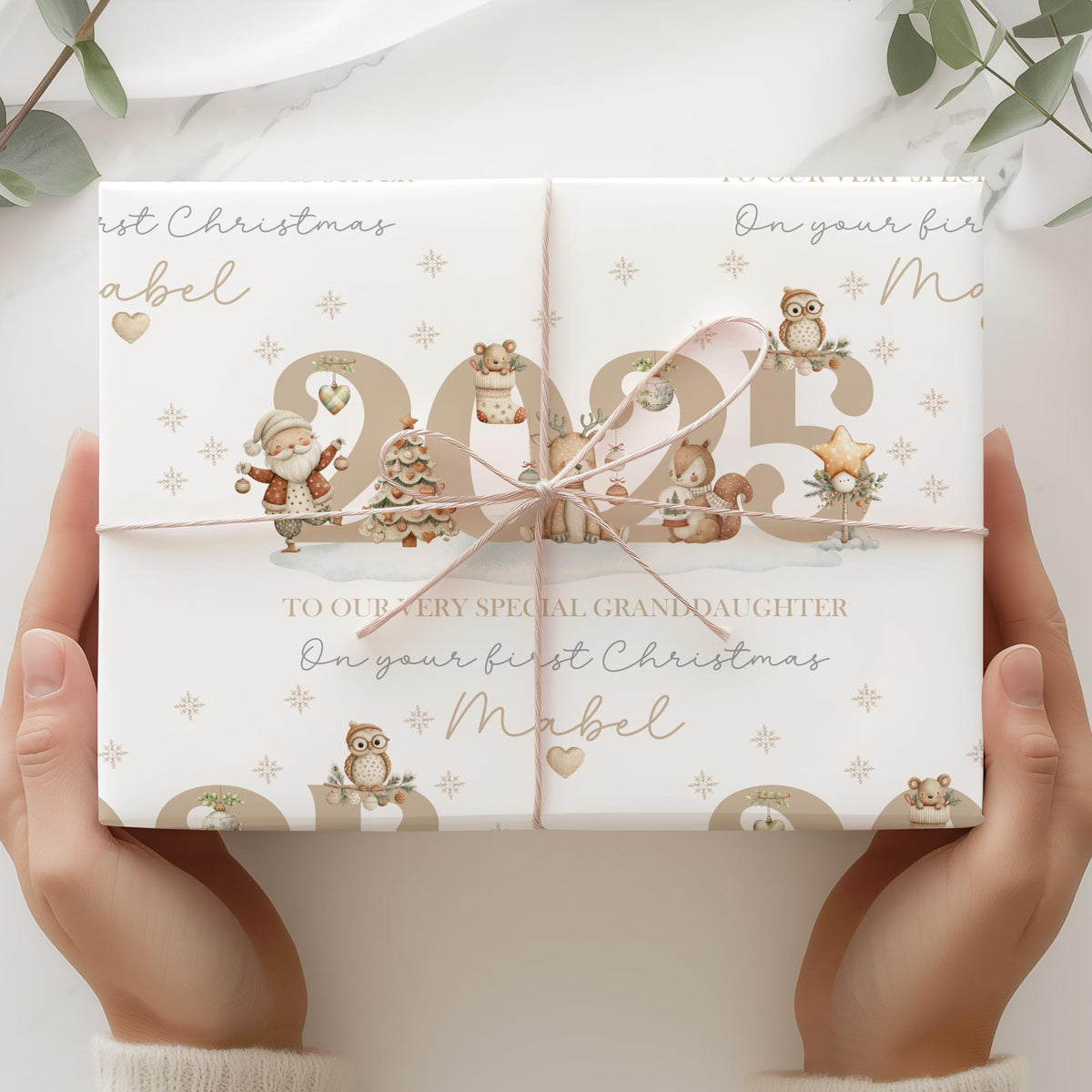 Kids woodland animal 1st Christmas wrapping paper