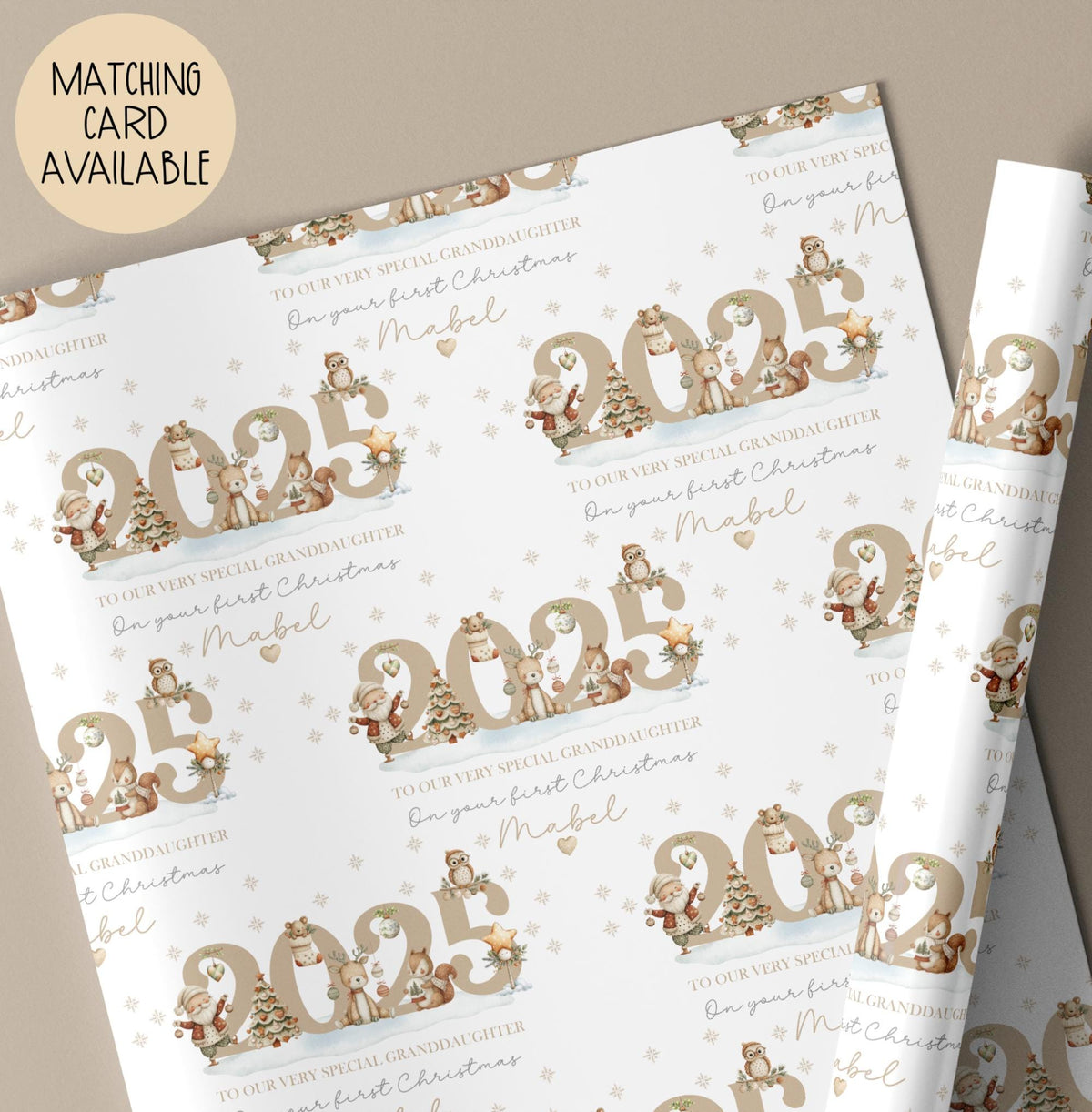Kids woodland animal 1st Christmas wrapping paper