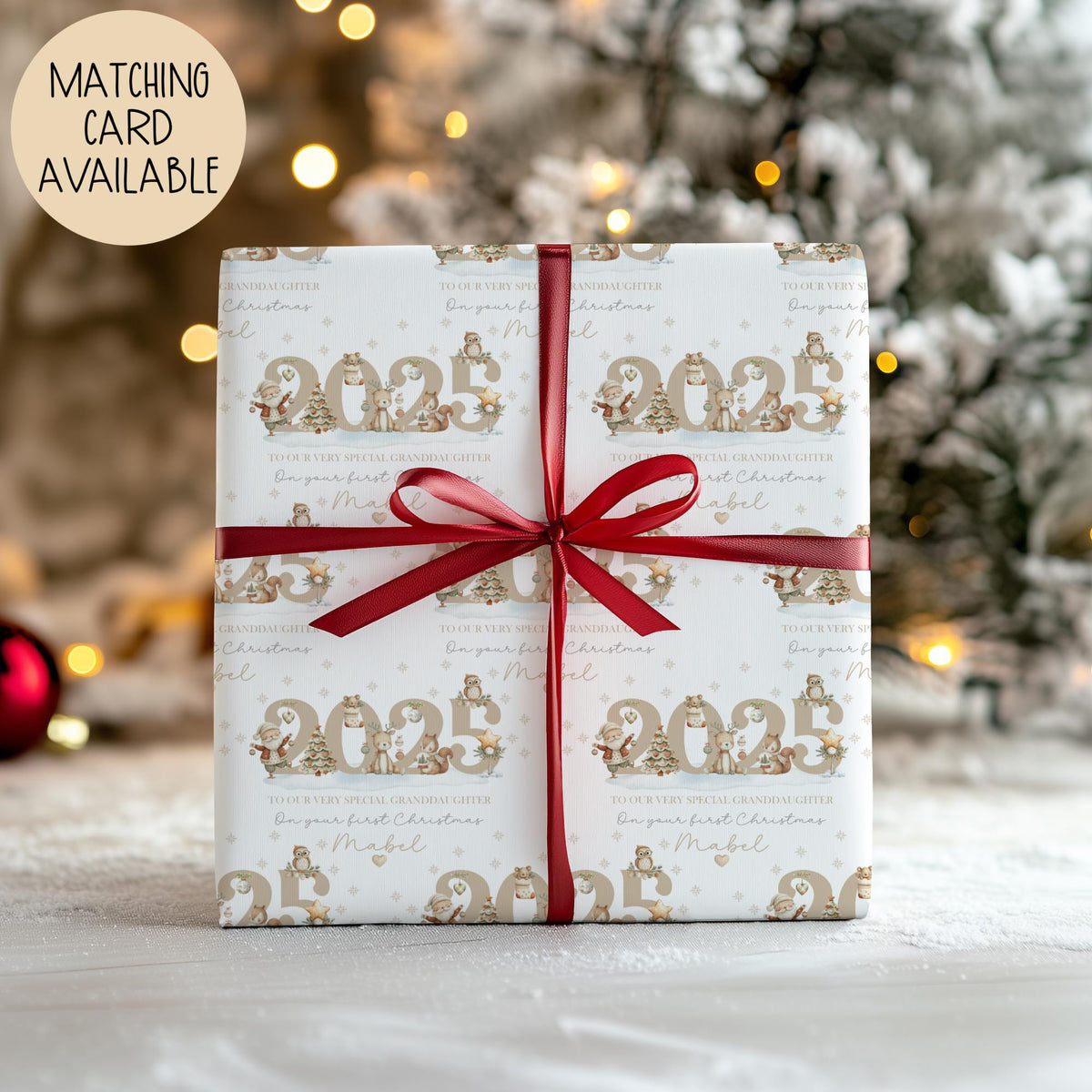Kids woodland animal 1st Christmas wrapping paper