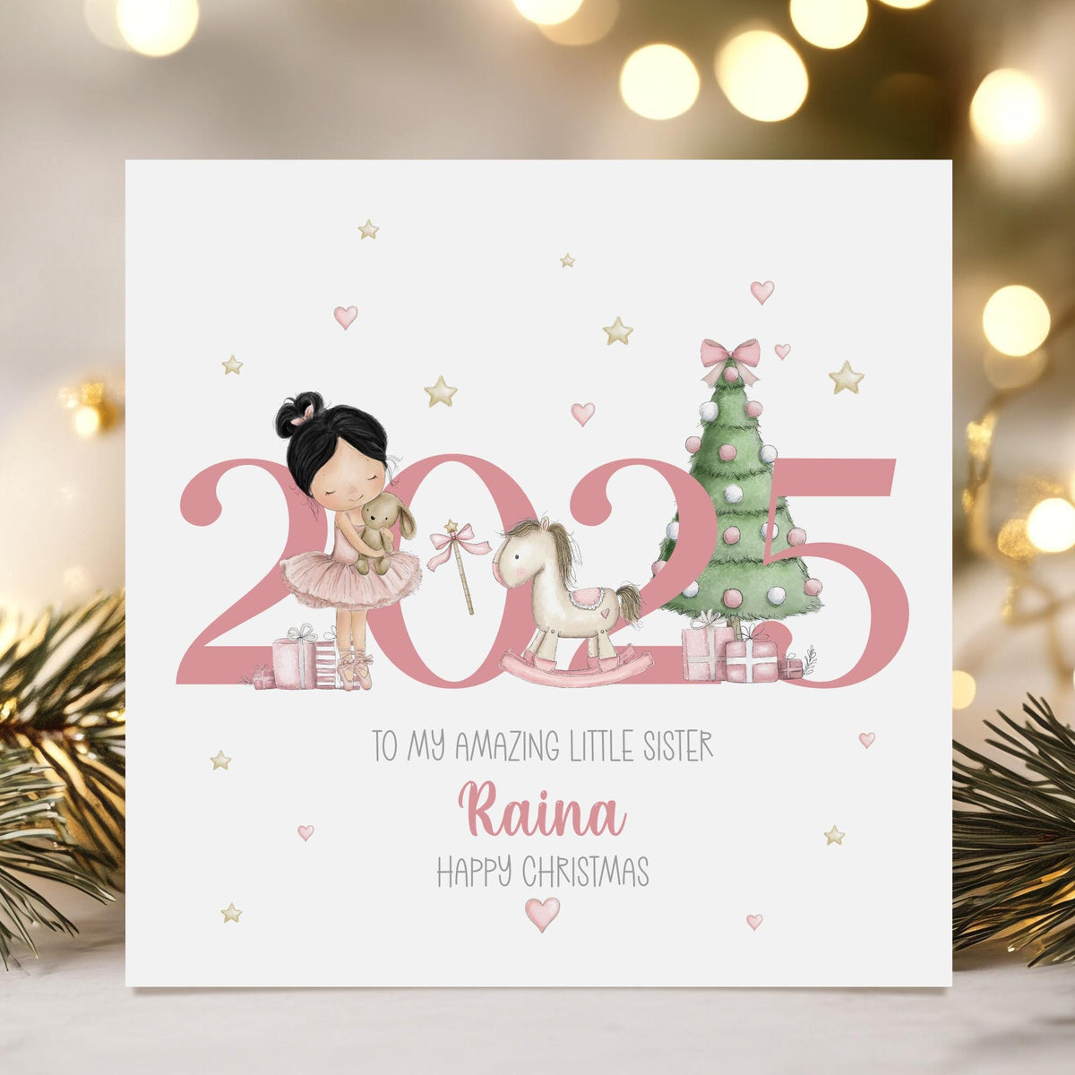 Pink Ballerina & Christmas Tree Christmas Card for Girls – photo 3