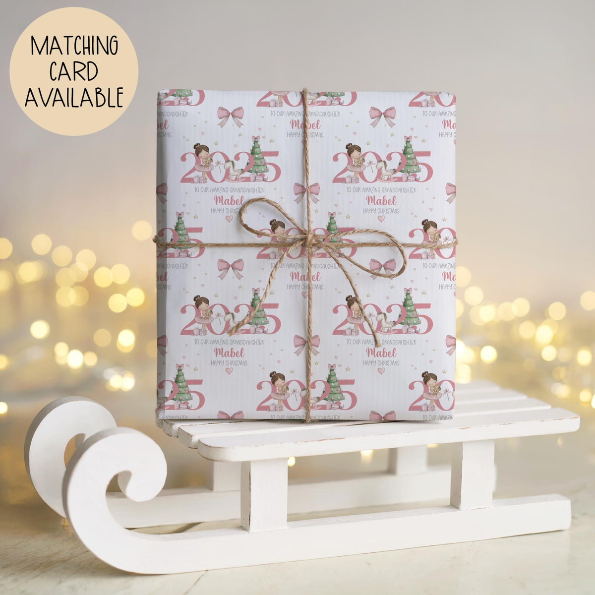 Girls pink ballerina 1st Christmas wrapping paper