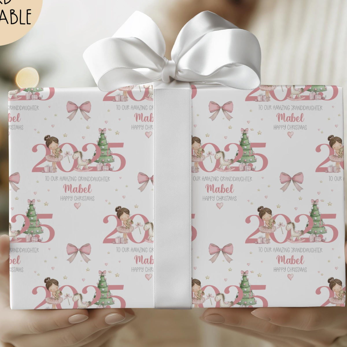 Girls pink ballerina 1st Christmas wrapping paper