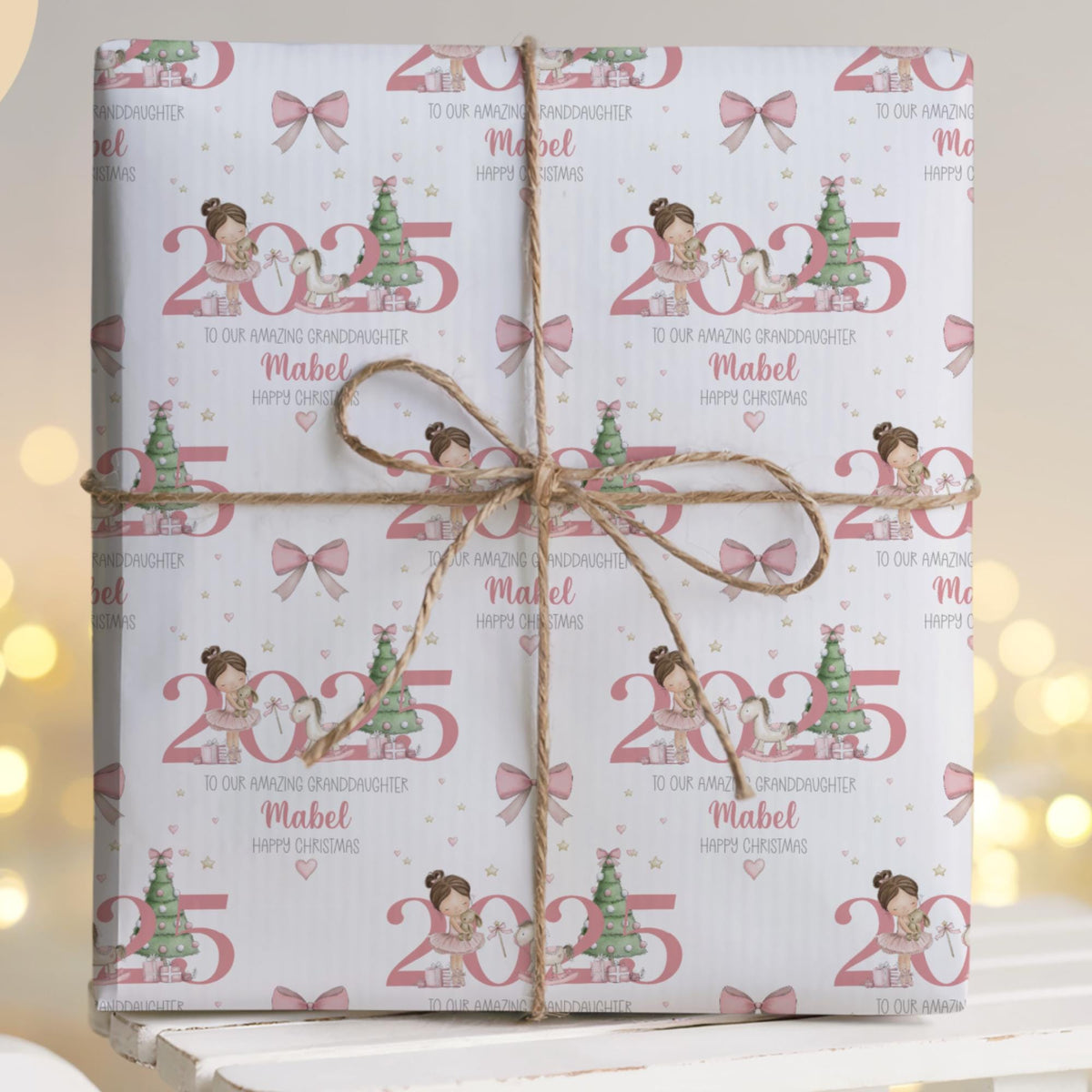 Girls pink ballerina 1st Christmas wrapping paper