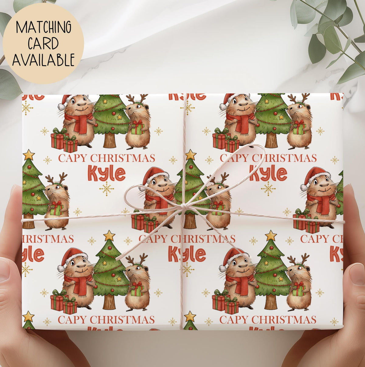 Kids capybara Christmas wrapping paper