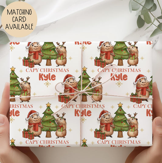 Kids capybara Christmas wrapping paper