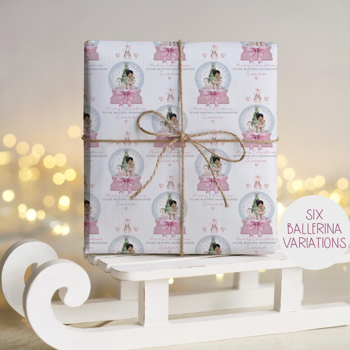 Kids pink ballerina snow globe Christmas wrapping paper