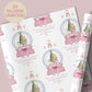 Kids pink ballerina snow globe Christmas wrapping paper