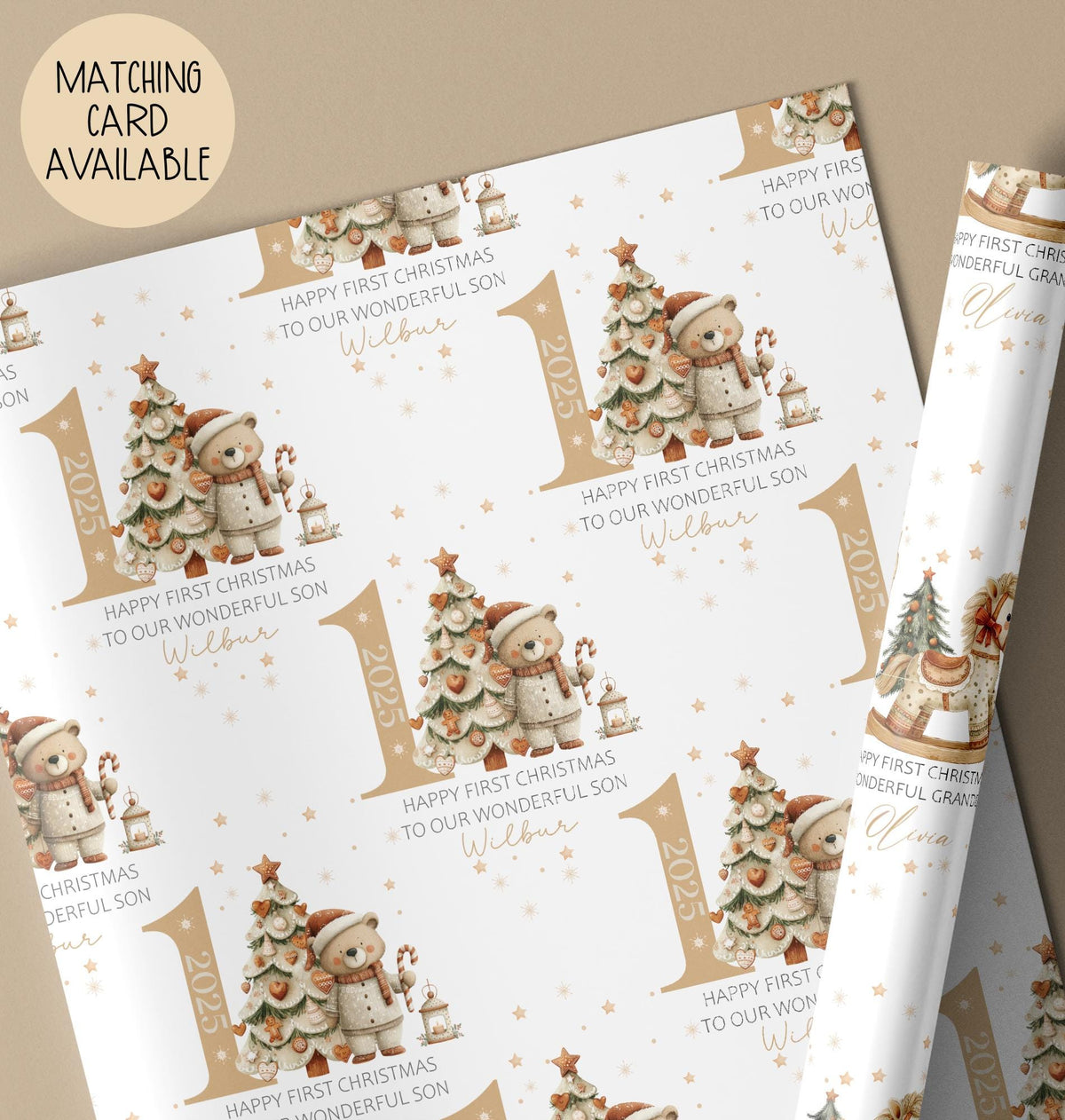 Boys teddy bear 1st Christmas wrapping paper