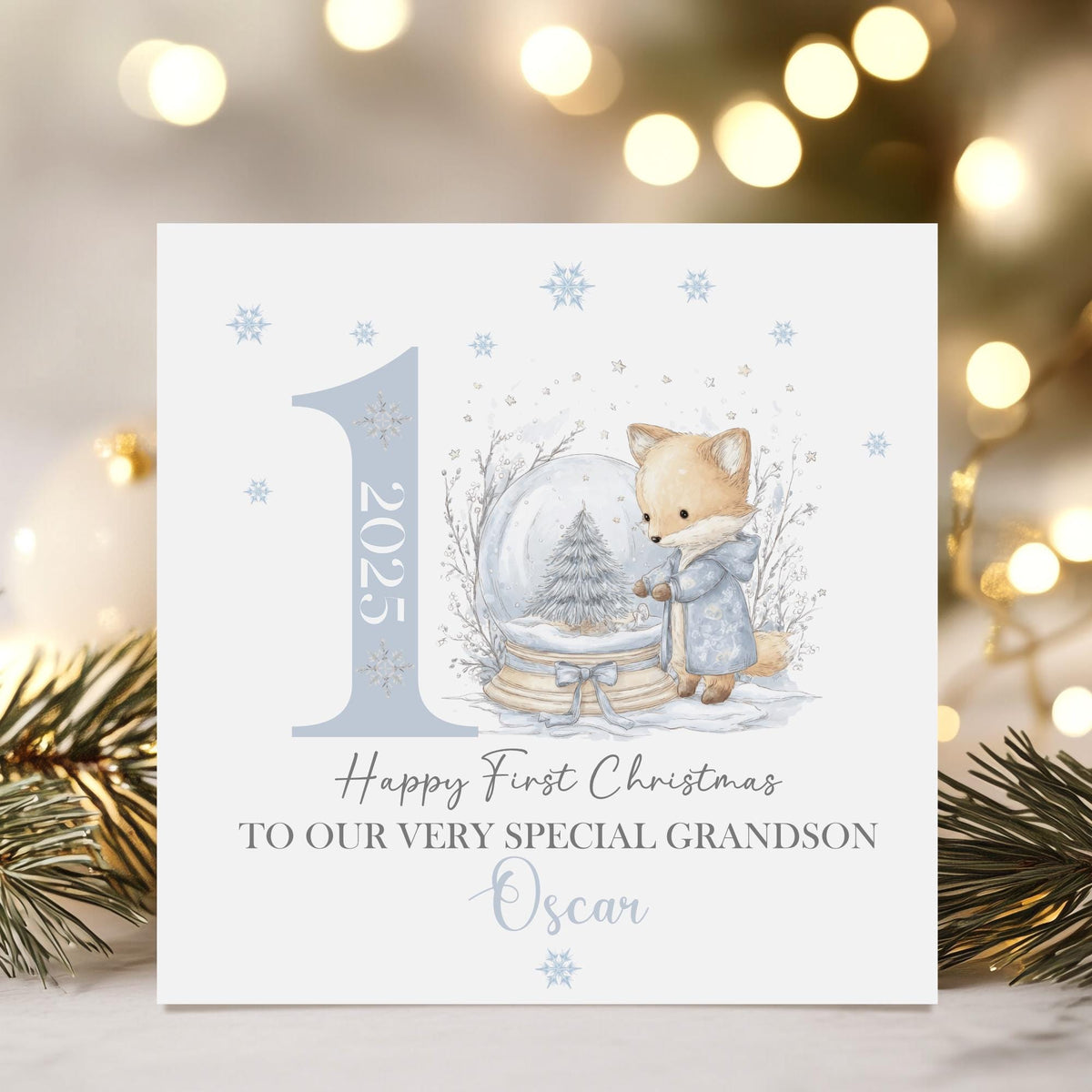 Fox Snow Globe Baby's First Christmas Card for Baby Boy – photo 5