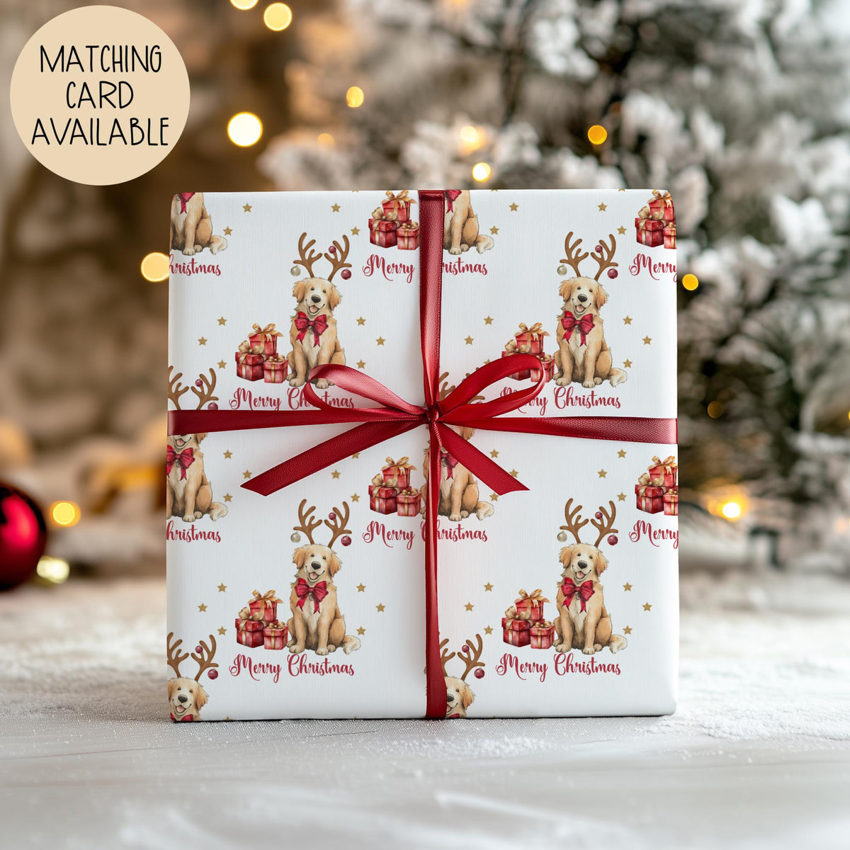 Kids golden retriever Christmas wrapping paper