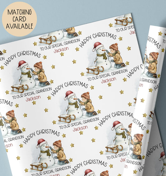 Boys illustrated Christmas wrapping paper