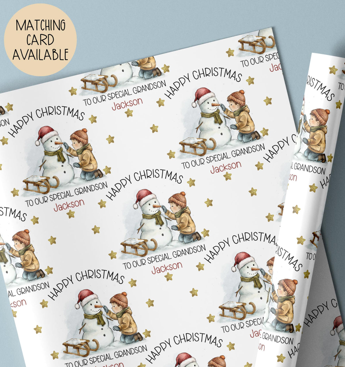 Boys illustrated Christmas wrapping paper