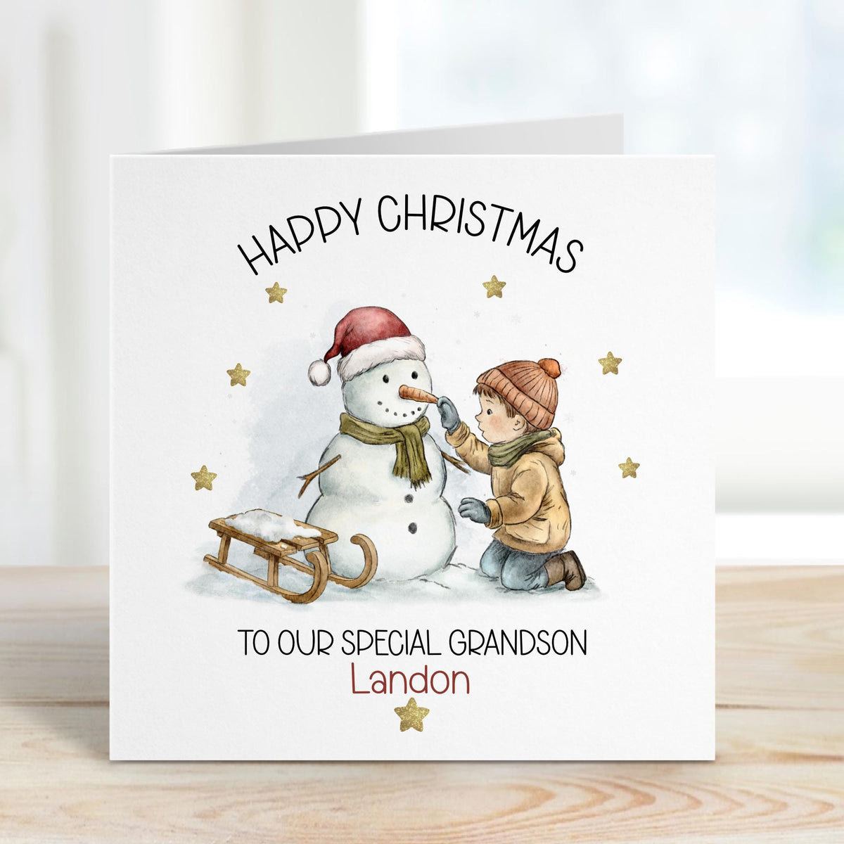 Snowman & Sledge Christmas Card for Boys – photo 3