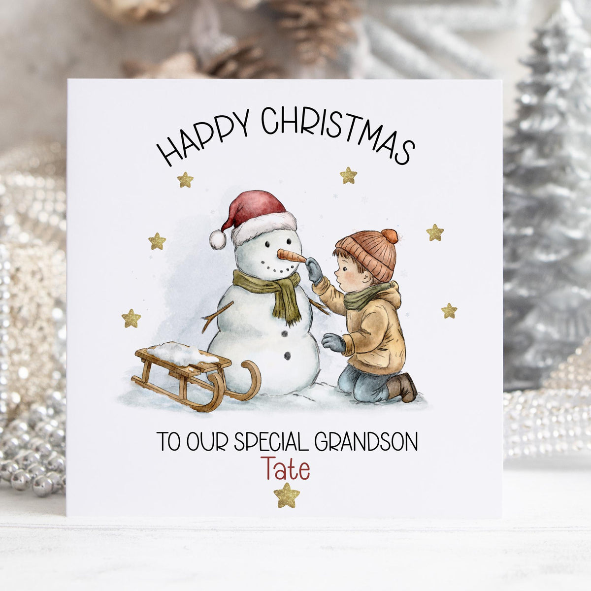Snowman & Sledge Christmas Card for Boys – photo 2