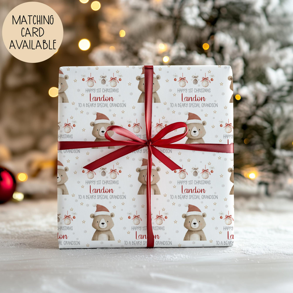 Kids teddy bear 1st Christmas wrapping paper