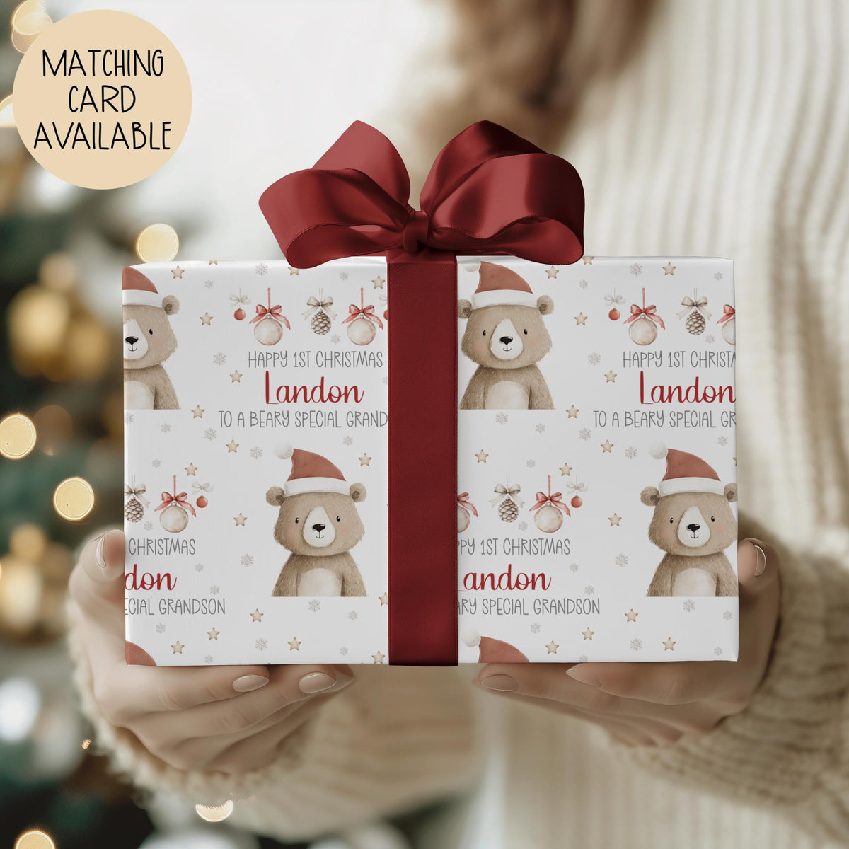 Kids teddy bear 1st Christmas wrapping paper