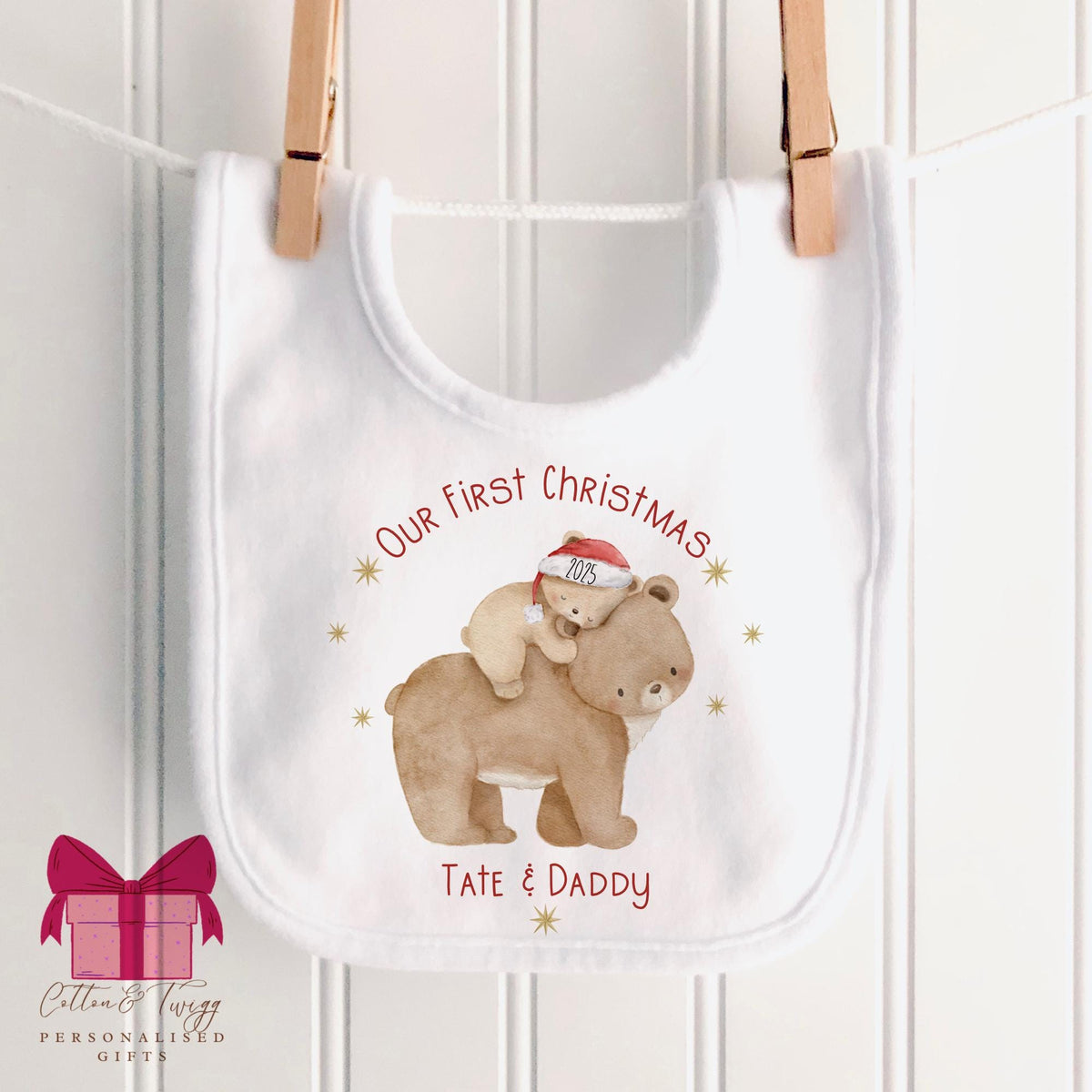Bear and Daddy Baby's First Christmas Sleepsuit, Vest & Bib