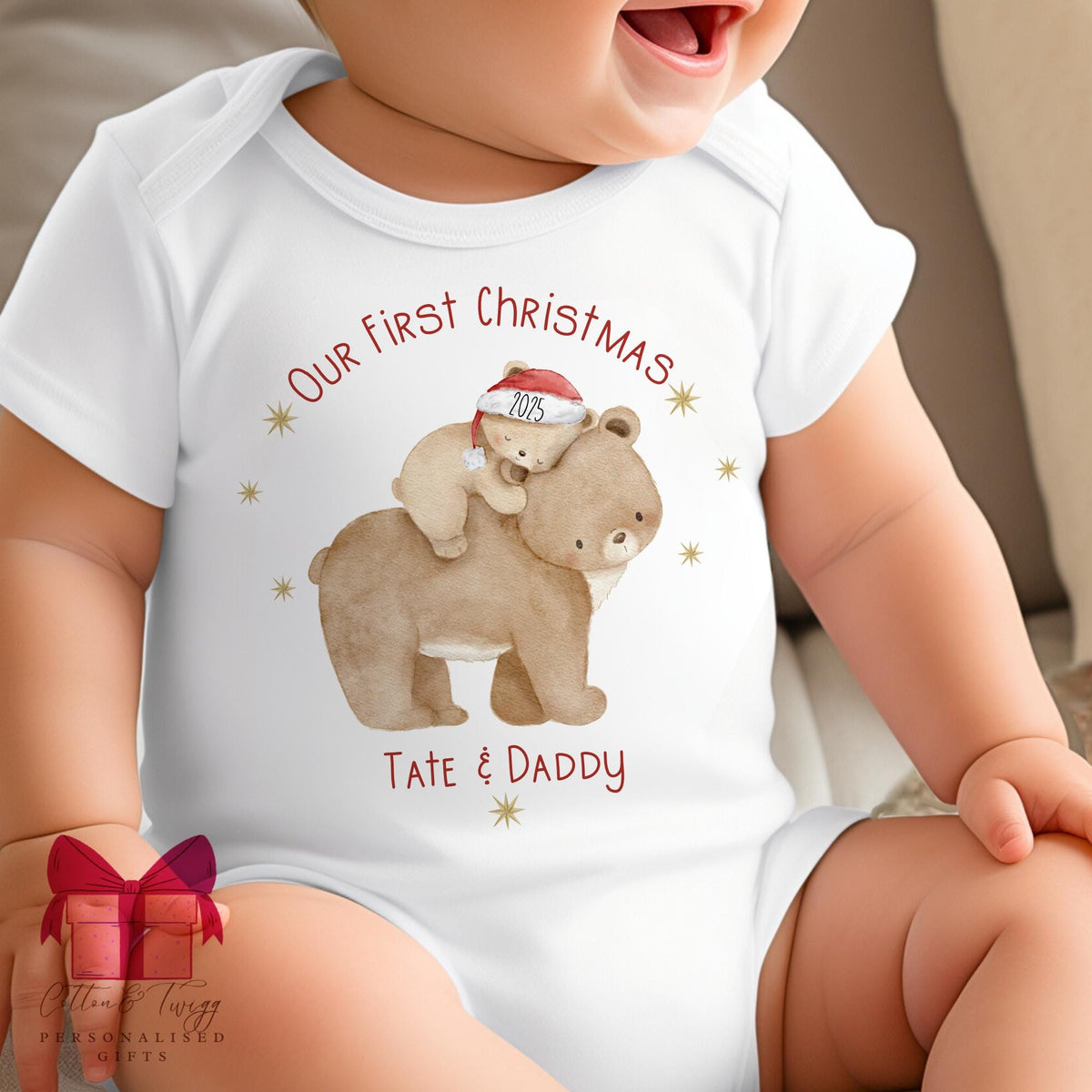 Bear and Daddy Baby's First Christmas Sleepsuit, Vest & Bib