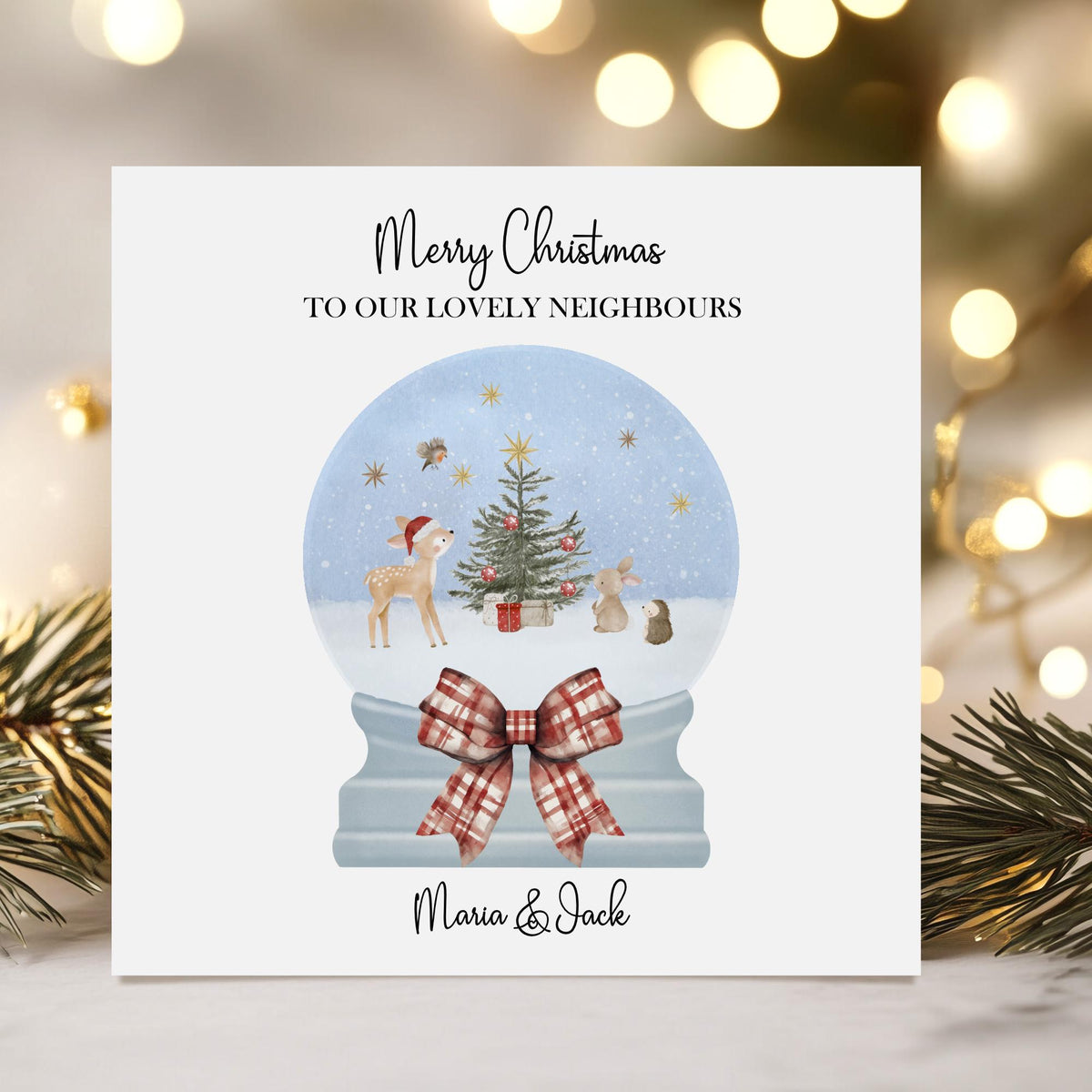 Snow Globe Christmas Card for Neighbours or Friends – Cotton and Twigg