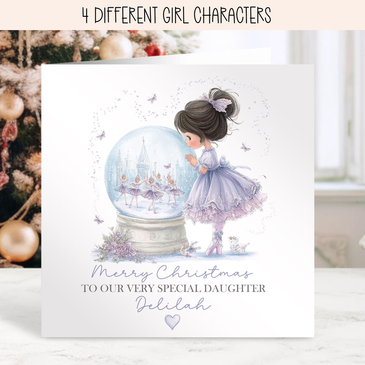 Lilac Ballerina Snow Globe Christmas Card for Girls – photo 3