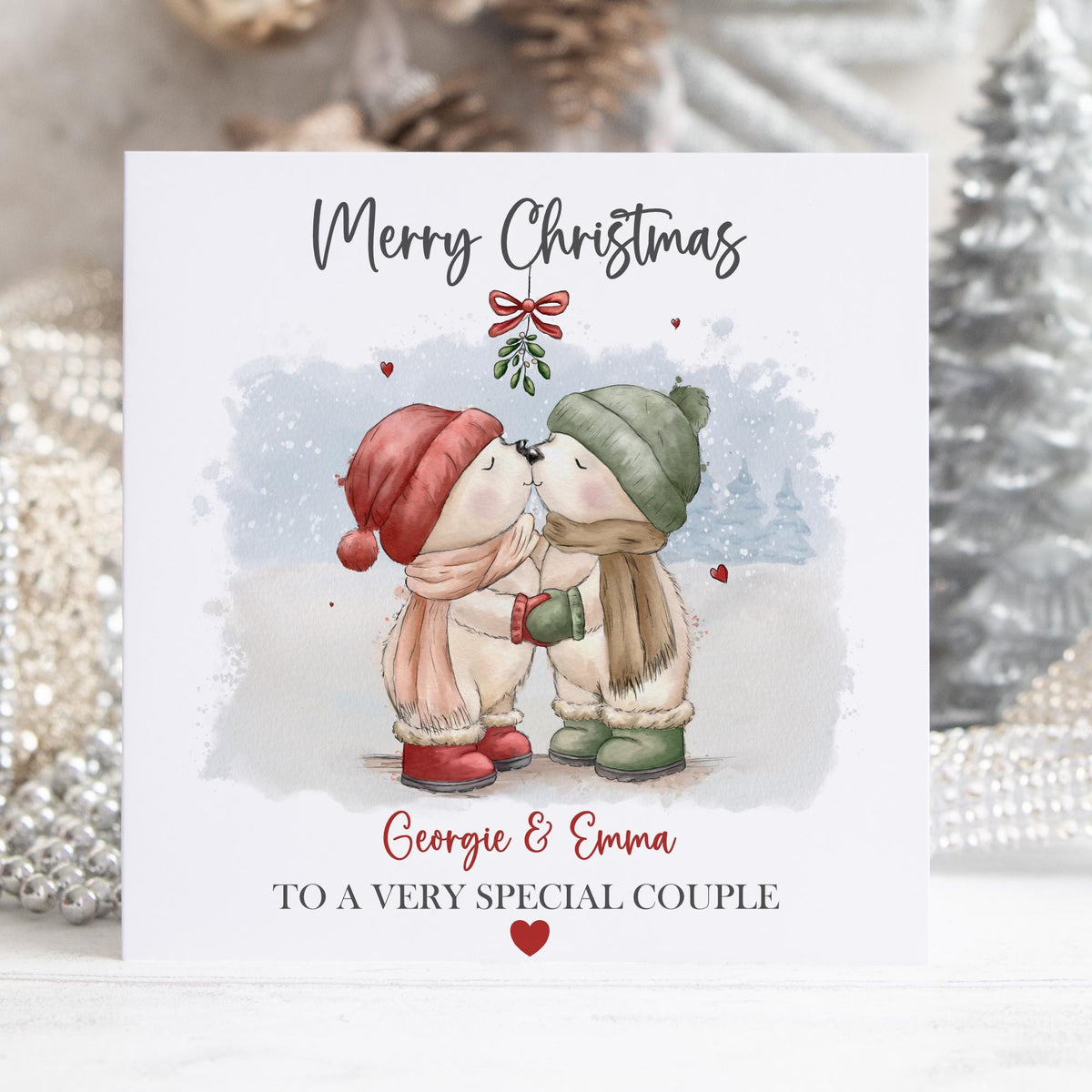 Kissing Couple Christmas Card for a Special Couple – Cotton and Twigg