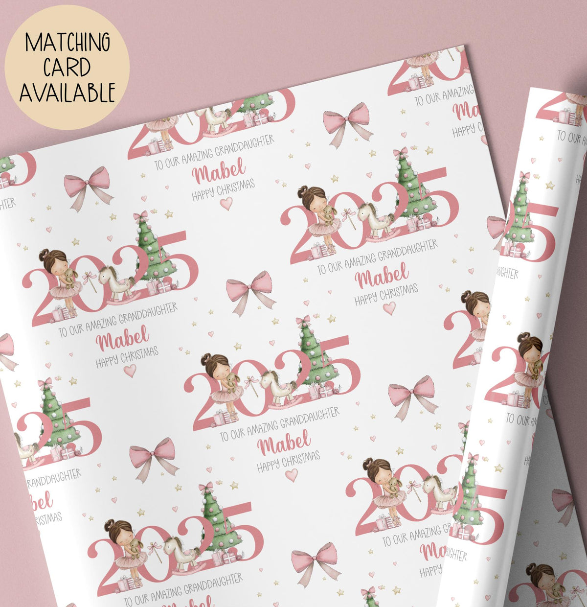 Girls pink teddy bear 1st Christmas wrapping paper