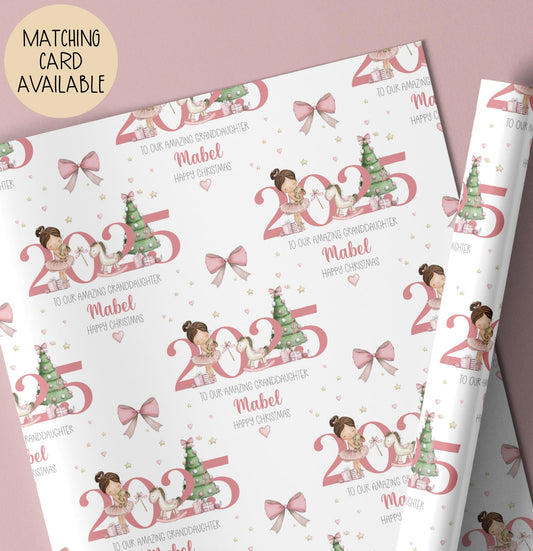 Girls pink ballerina 1st Christmas wrapping paper