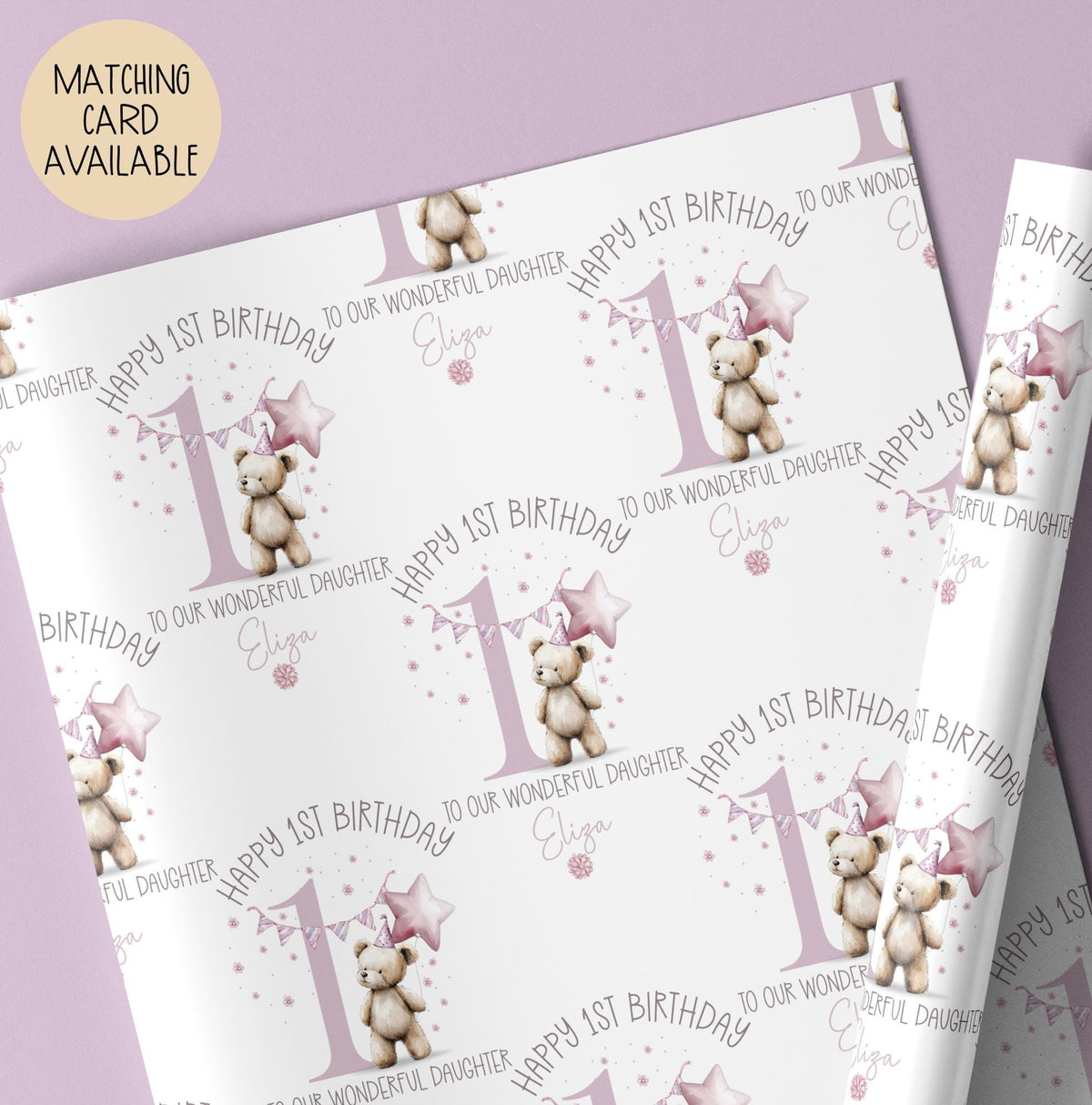 Pink Teddy & Star Balloon 1st Birthday Card for Girls – photo 4