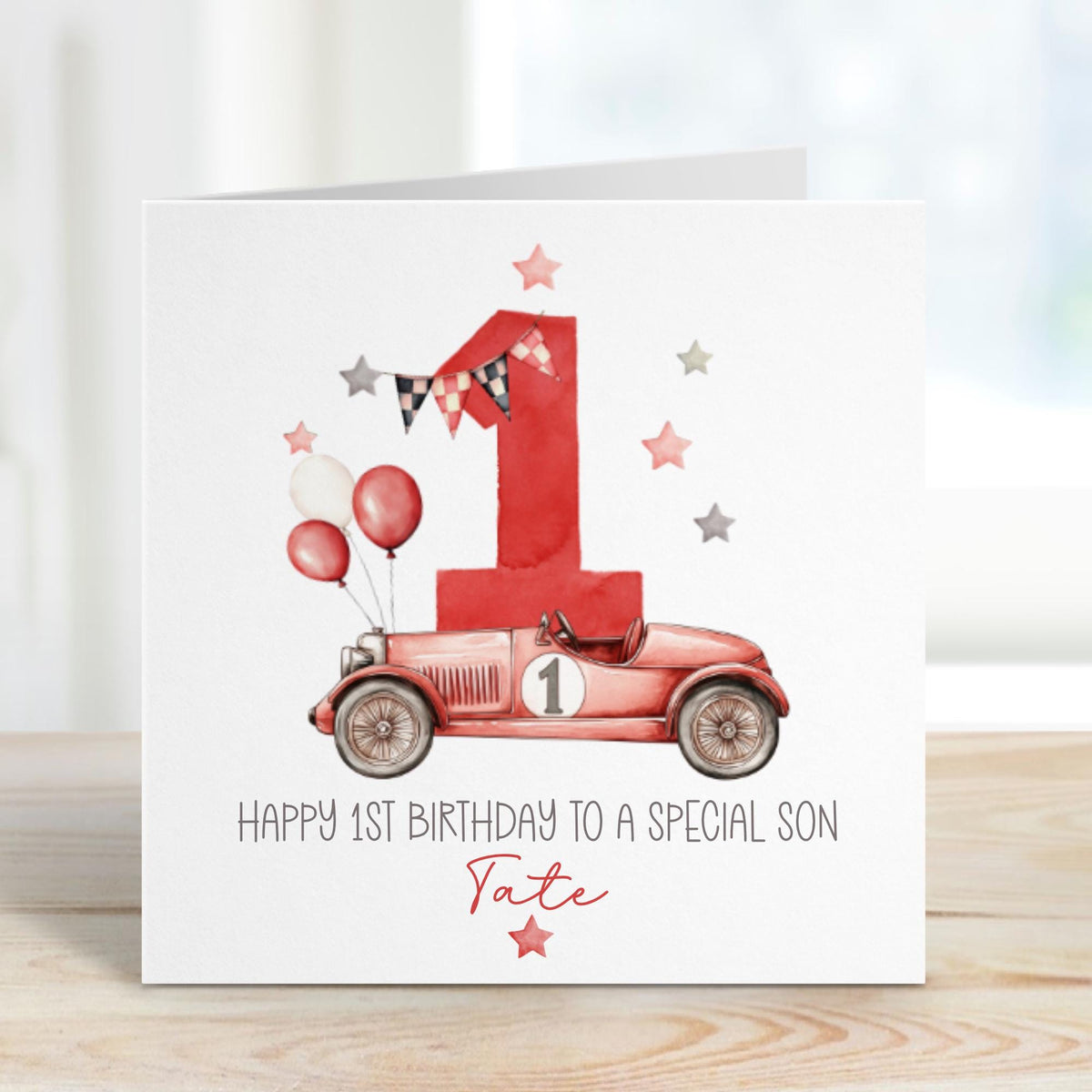 Red Racing Car Birthday Card for Boys or Girls – 1st, 2nd, 3rd – Cotton and Twigg