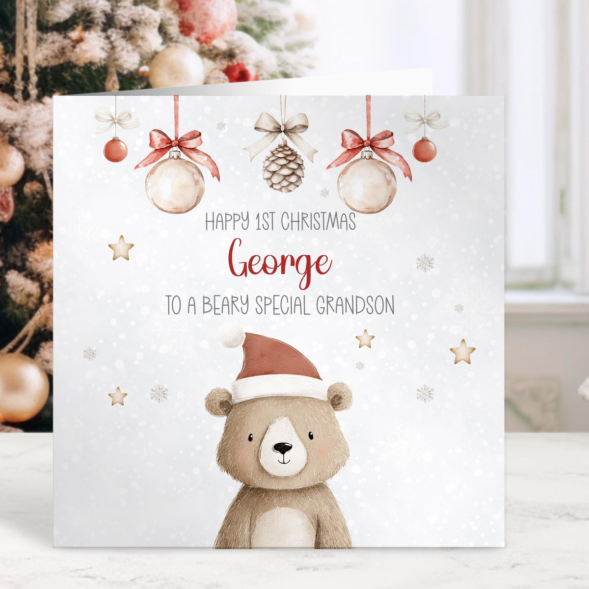 Teddy in Santa Hat Baby's First Christmas Card for Baby Boy – photo 3