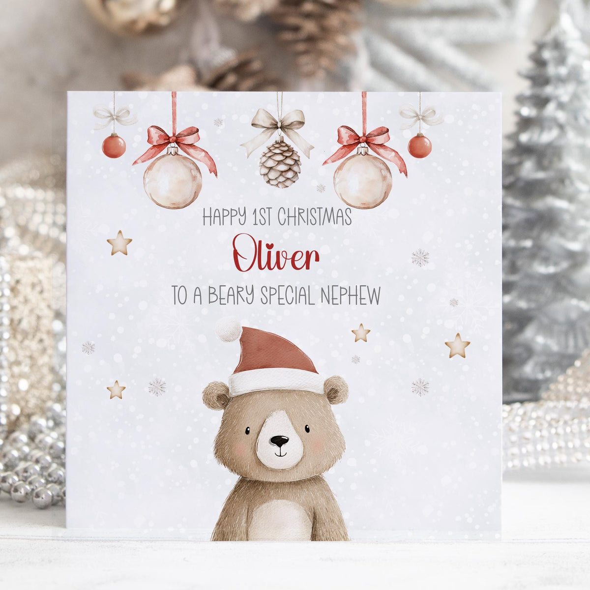 Teddy in Santa Hat Baby's First Christmas Card for Baby Boy – photo 2