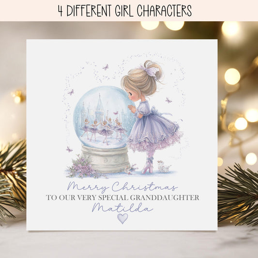 Lilac Ballerina Snow Globe Christmas Card for Girls – Cotton and Twigg
