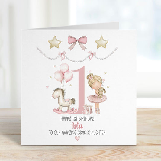 Pink Ballerina & Rocking Horse 1st Birthday Card for Girls – Cotton and Twigg