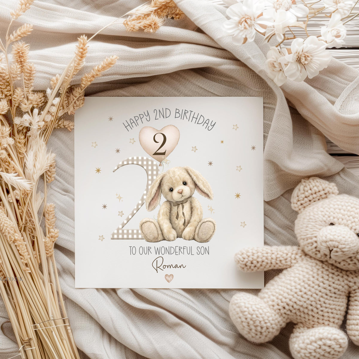 Cream Bunny 2nd Birthday Card for Boys – Cotton and Twigg