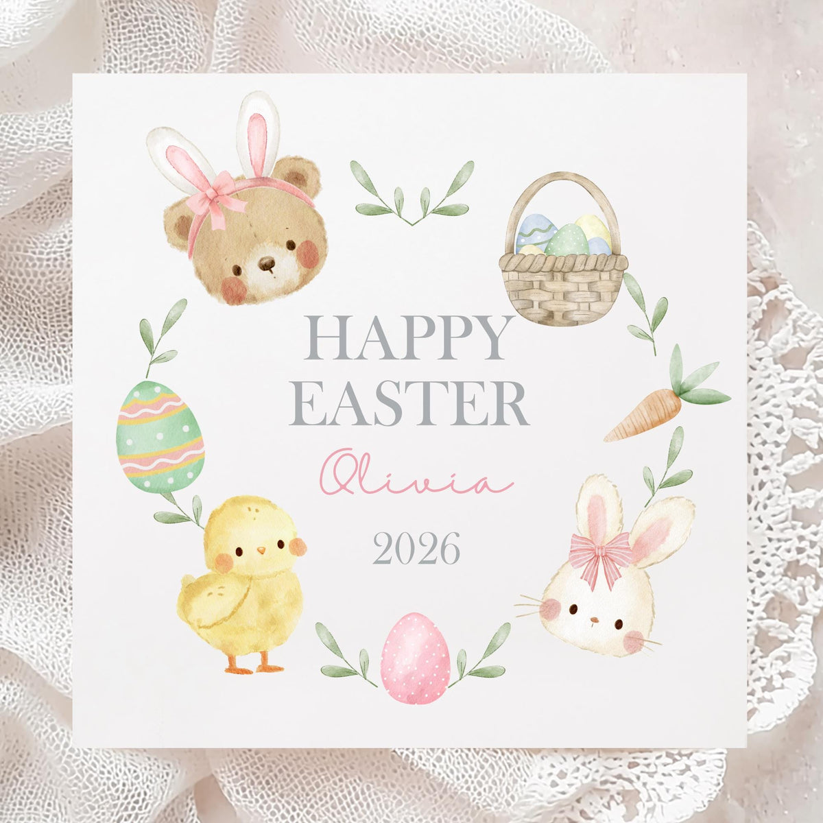Easter Wreath Teddy 2026 Easter Card for Girls – photo 3