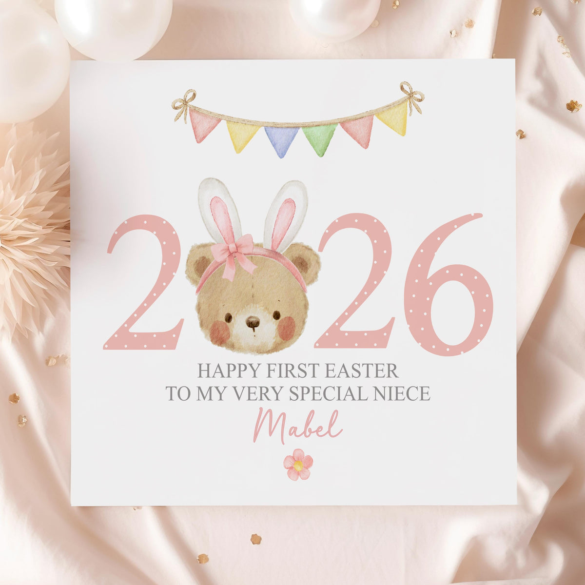 Bunny Ears Teddy Baby's First Easter Card 2026 for Baby Girl – photo 3