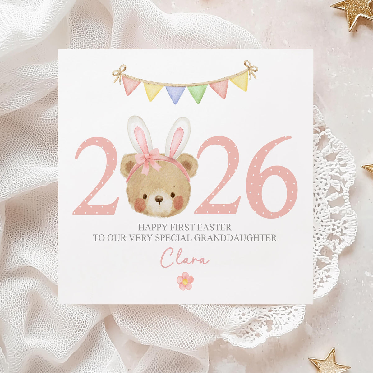 Bunny Ears Teddy Baby's First Easter Card 2026 for Baby Girl – photo 2