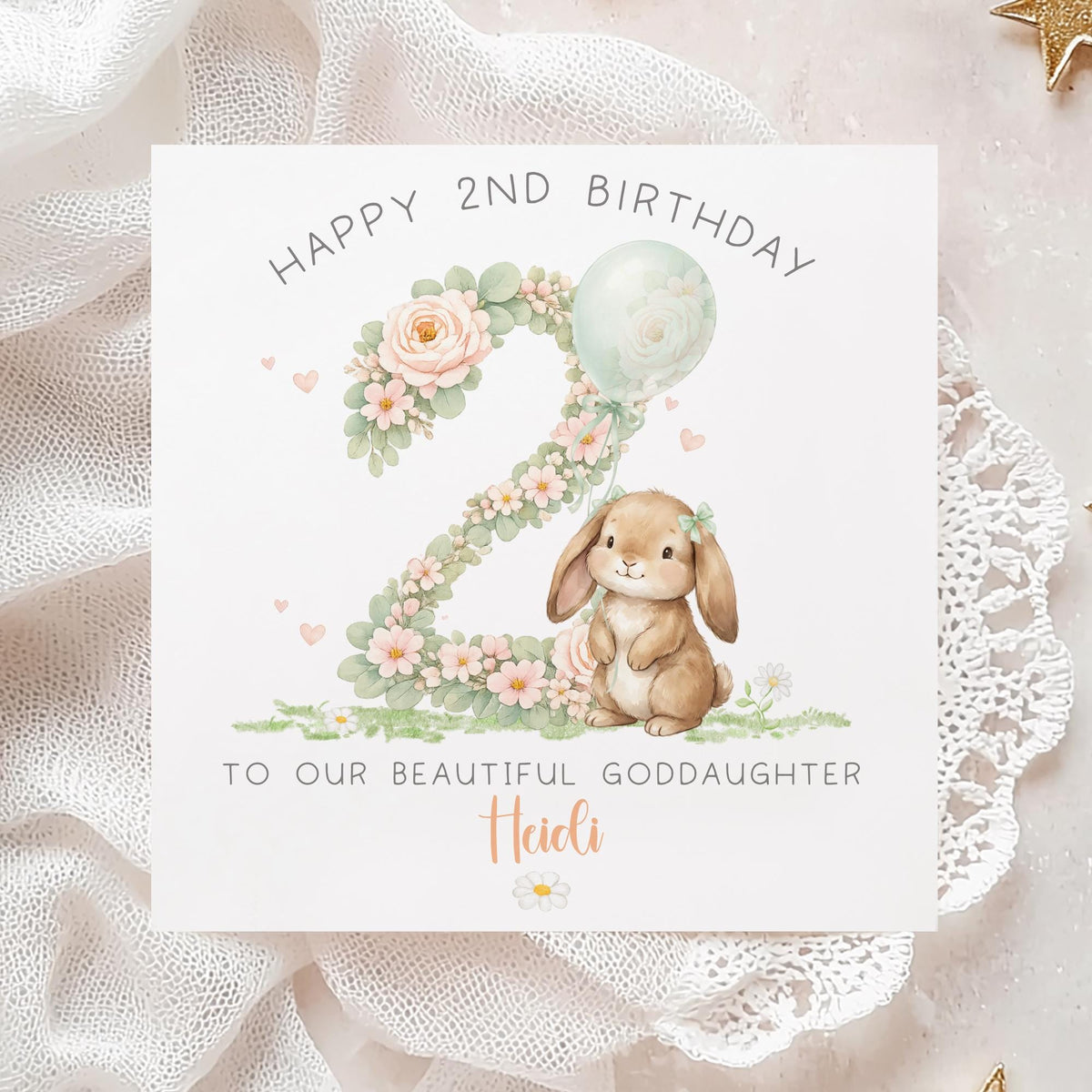 Floral Bunny Number 1 First Birthday Card for Girls – photo 3