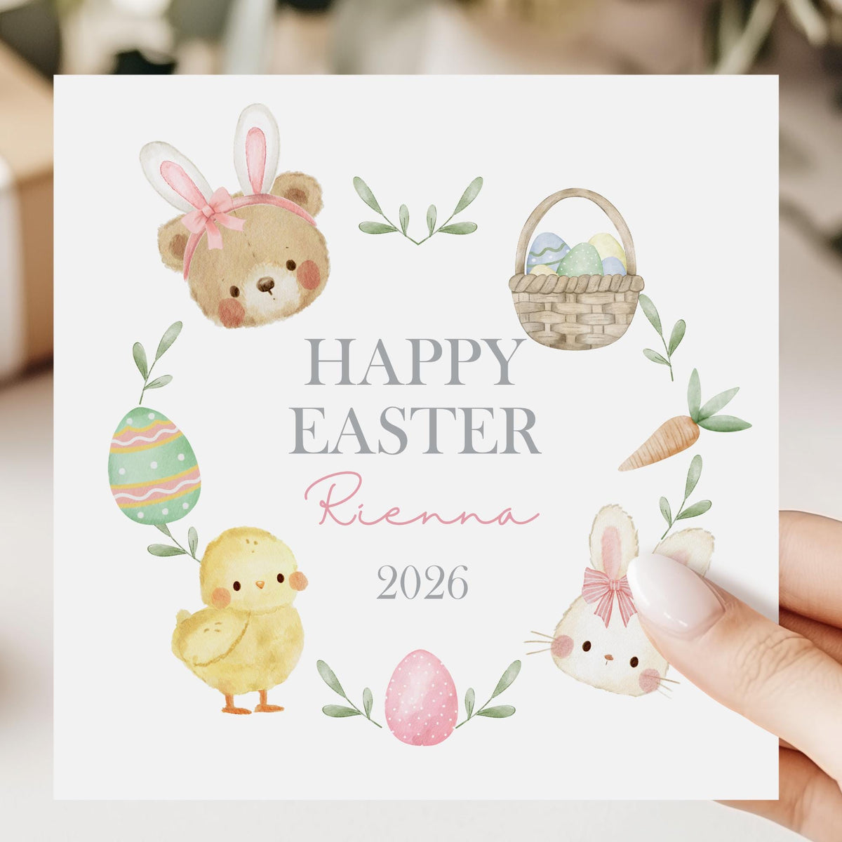 Easter Wreath Teddy 2026 Easter Card for Girls – Cotton and Twigg