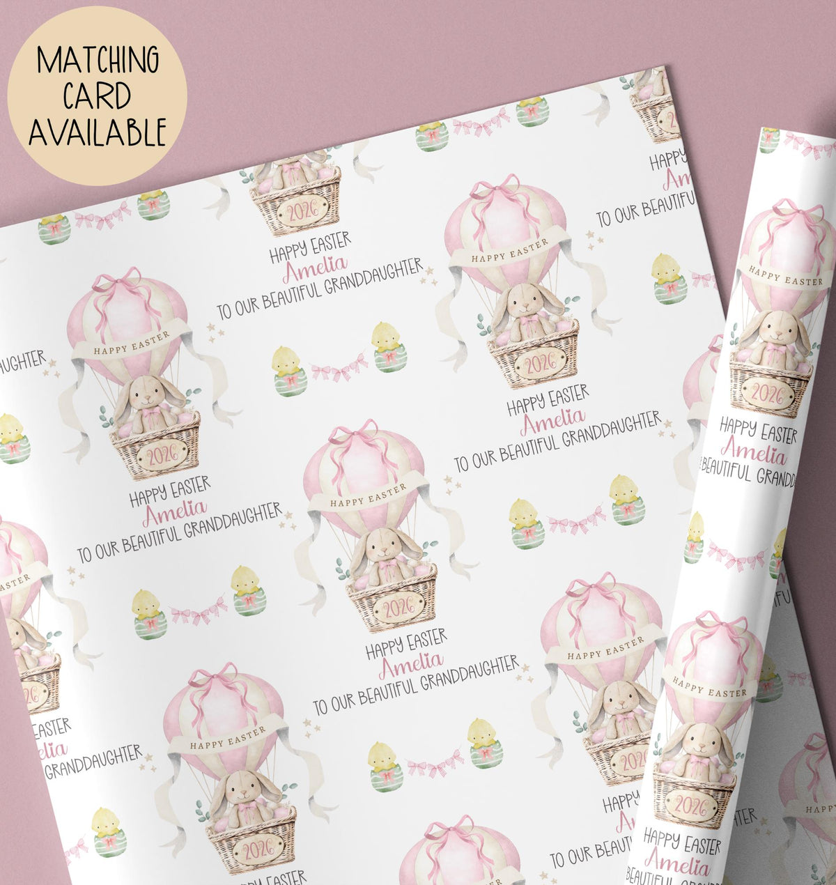 Girls balloon bunny Easter wrapping paper