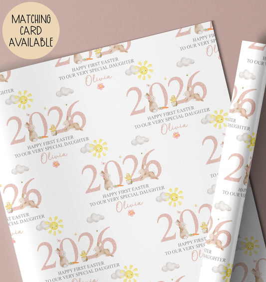 Girls illustrated first Easter wrapping paper