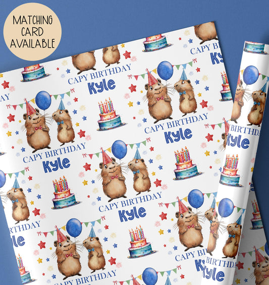 Kids capybara birthday wrapping paper