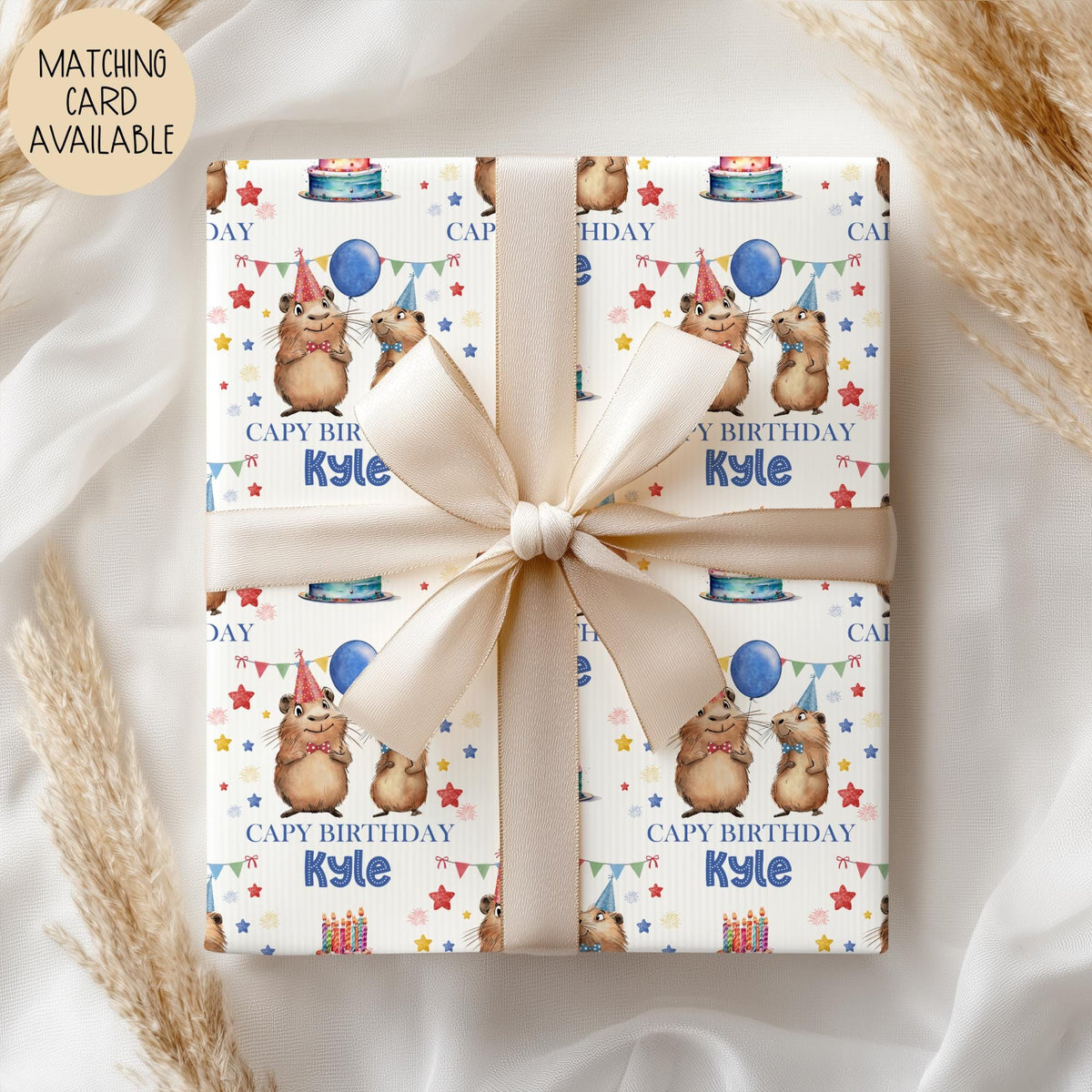 Kids capybara birthday wrapping paper